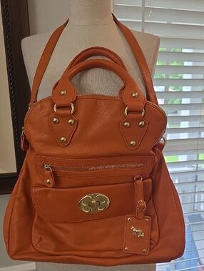 Emma Fox Orange Leather Shoulder Bag with Gold Hardware